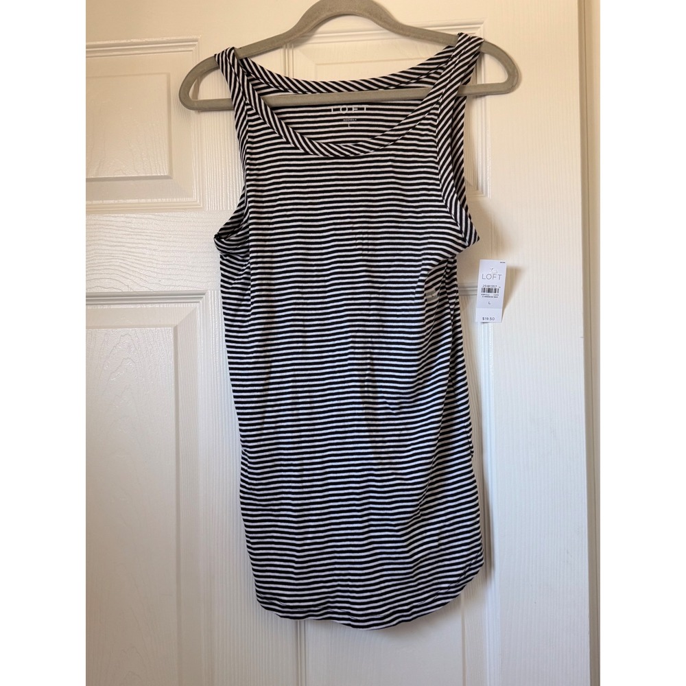Loft Striped Tank Top Navy Blue White Scoop Neck Sleeveless Large NWT